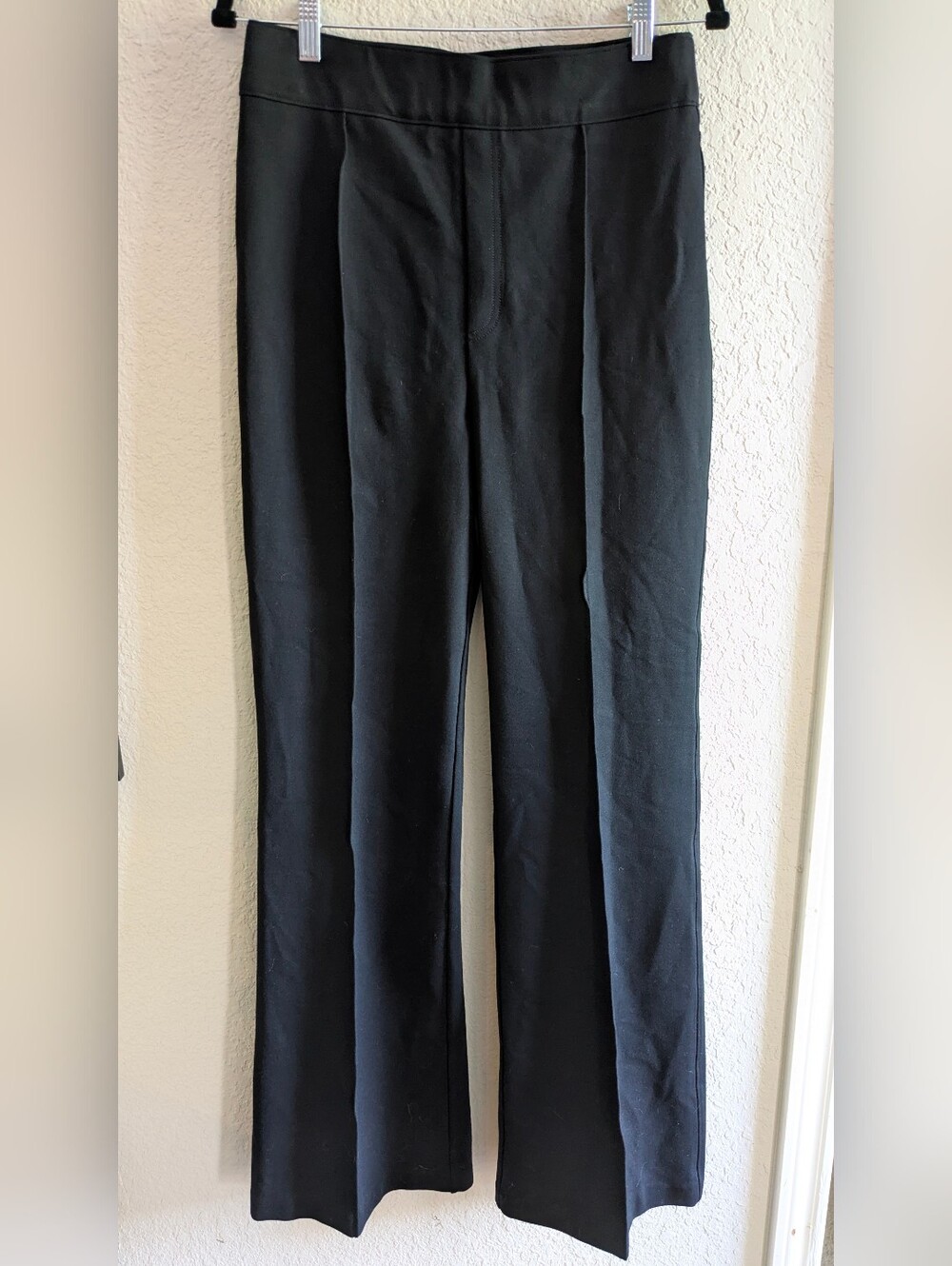 Spanx Flare Black Pants L Thick Stretch Knit Faux Pockets 34" Inseam Like New